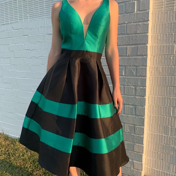 Green Striped Cocktail Prom Formal Dress - Picture 3 of 3